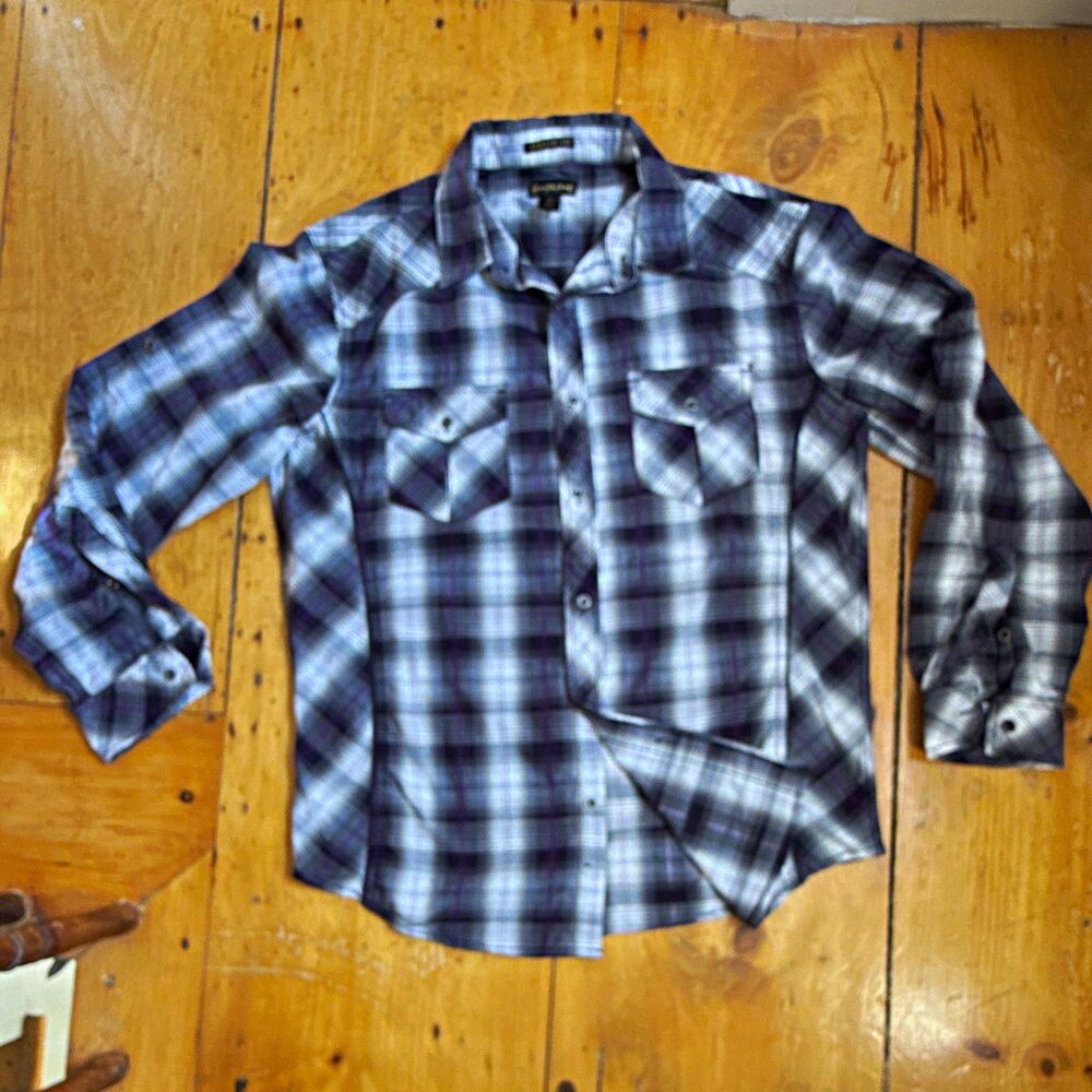 Y2K Helix Men's L Athletic Fit Plaid Long Sleeve Button-Up Shirt Gray/purple